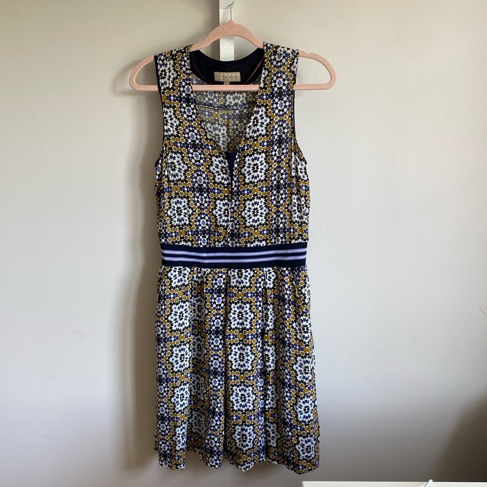 Casual Blue and Brown V-neck Sleeveless Midi Sundress